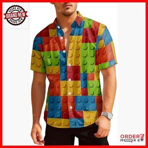 Unisex Short Sleeve Button Down Shirt, Floral Print, Regular Fit, Summer Beach